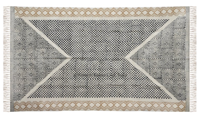 Block-printed Dhurrie Rug