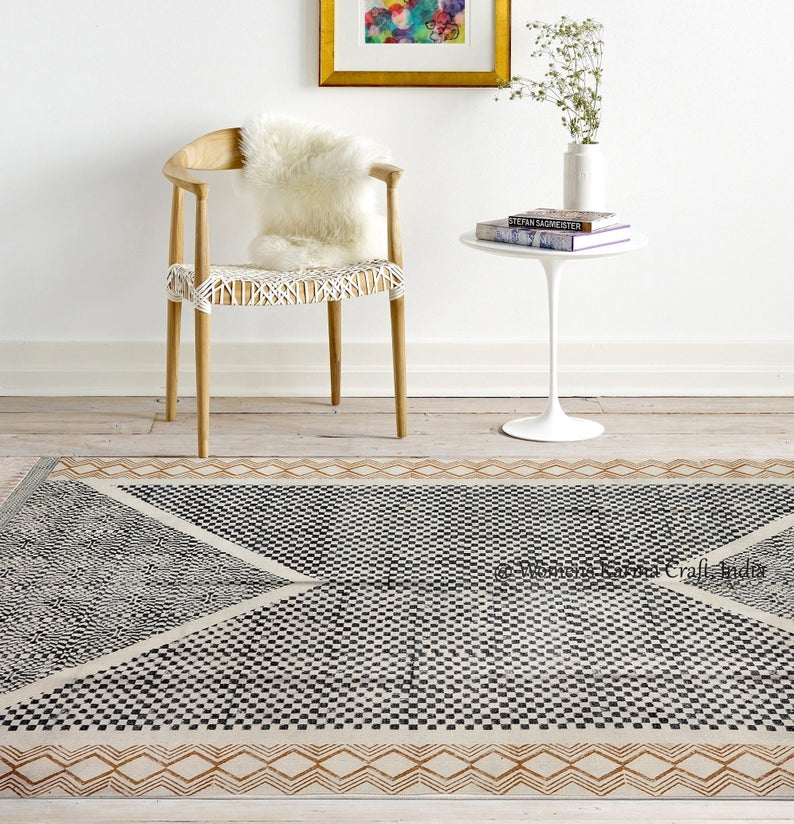 Block-printed Dhurrie Rug